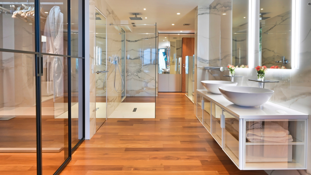 Maison Céleste bathroom with double vanity